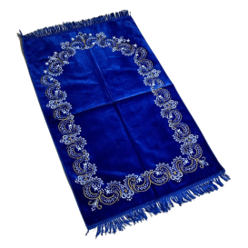 Tapis de Prière Bleu Roi, Mirhab Fleuris - Confort Spirituel - Dimensions 69x119 cm