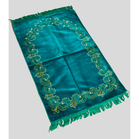 Tapis de Prière Vert, Mirhab avec Fleurs - Confort Spirituel - Dimensions 69x119 cm