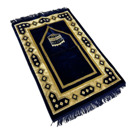 Tapis de Prière Bleu Nuit avec la Kaaba - Confort Spirituel - Dimensions 69x119 cm