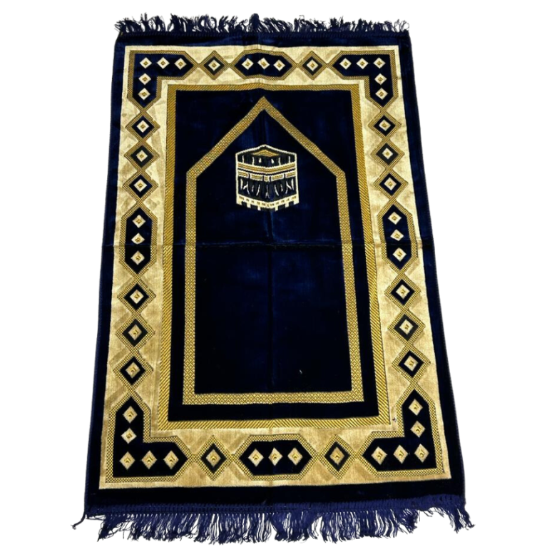 Tapis de Prière Bleu Nuit avec la Kaaba - Confort Spirituel - Dimensions 69x119 cm
