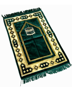 Tapis de Prière Vert avec la Kaaba - Confort Spirituel - Dimensions 69x119 cm