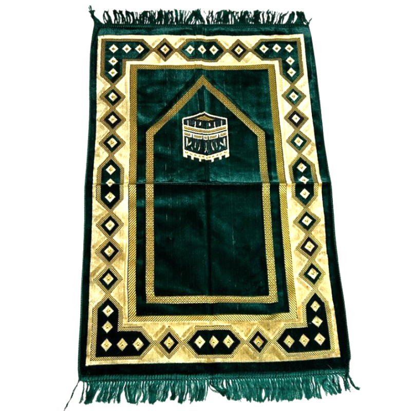 Tapis de Prière Vert avec la Kaaba - Confort Spirituel - Dimensions 69x119 cm