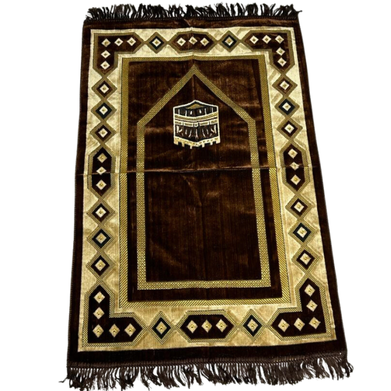 Tapis de Prière Marronavec la Kaaba - Confort Spirituel - Dimensions 69x119 cm