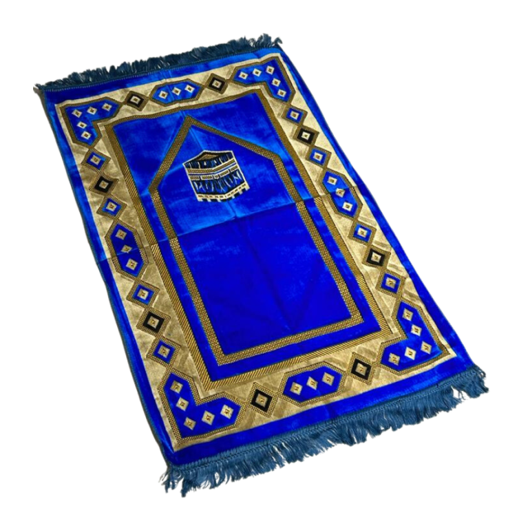 Tapis de Prière Bleu avec la Kaaba - Confort Spirituel - Dimensions 69x119 cm