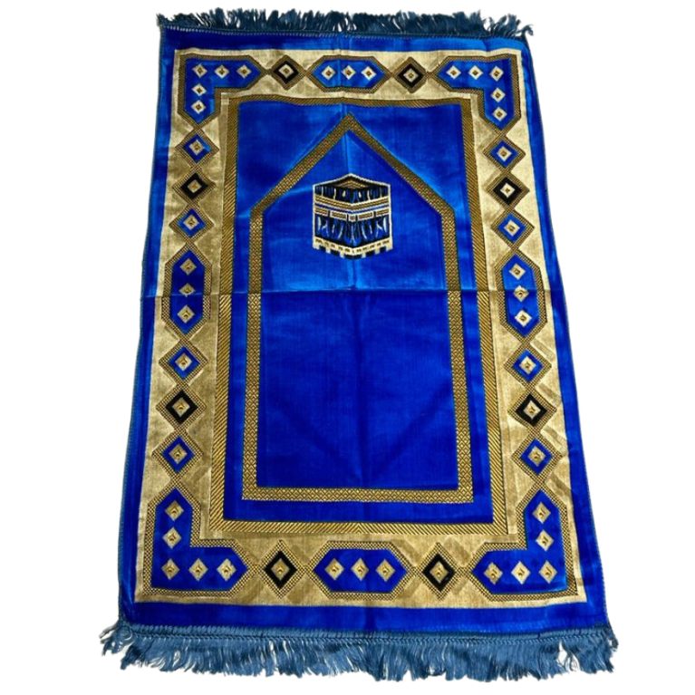 Tapis de Prière Bleu avec la Kaaba - Confort Spirituel - Dimensions 69x119 cm