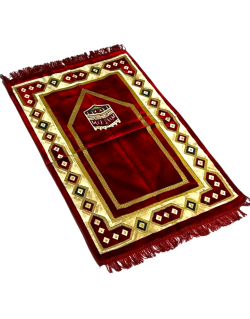 Tapis de Prière Bordeaux avec la Kaaba - Confort Spirituel - Dimensions 69x119 cm