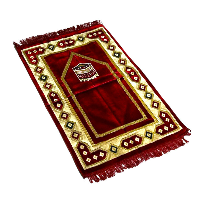 Tapis de Prière Bordeaux avec la Kaaba - Confort Spirituel - Dimensions 69x119 cm