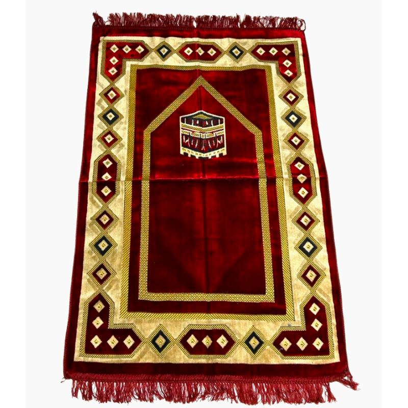 Tapis de Prière Bordeaux avec la Kaaba - Confort Spirituel - Dimensions 69x119 cm