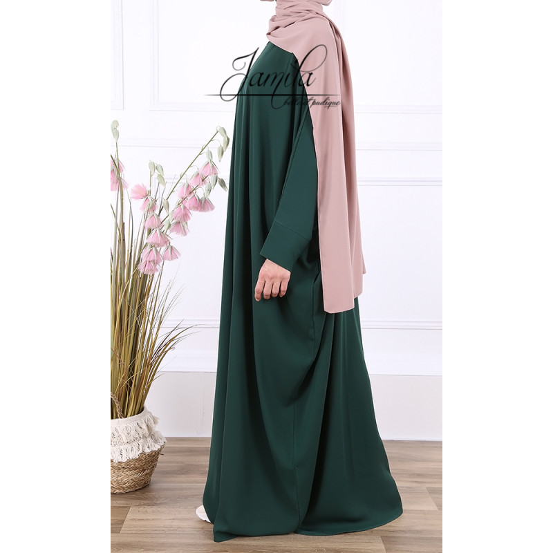 Abaya Papillon - Vert Sapin - Microfibre Léger - Jamila