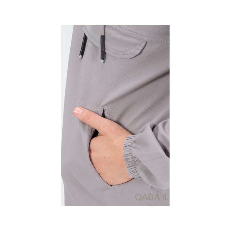 Sweat Capuche en Coton Stretch - Gris Clair - Qaba'il : Haut Kameron