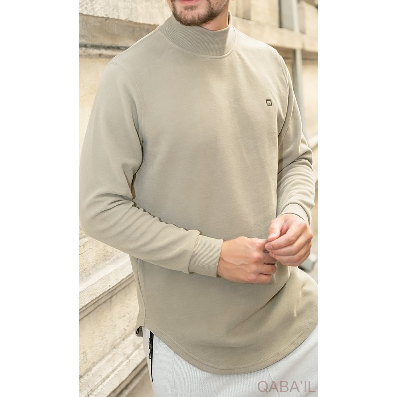 Pull Col Montant Qaba'il : Kaki Clair