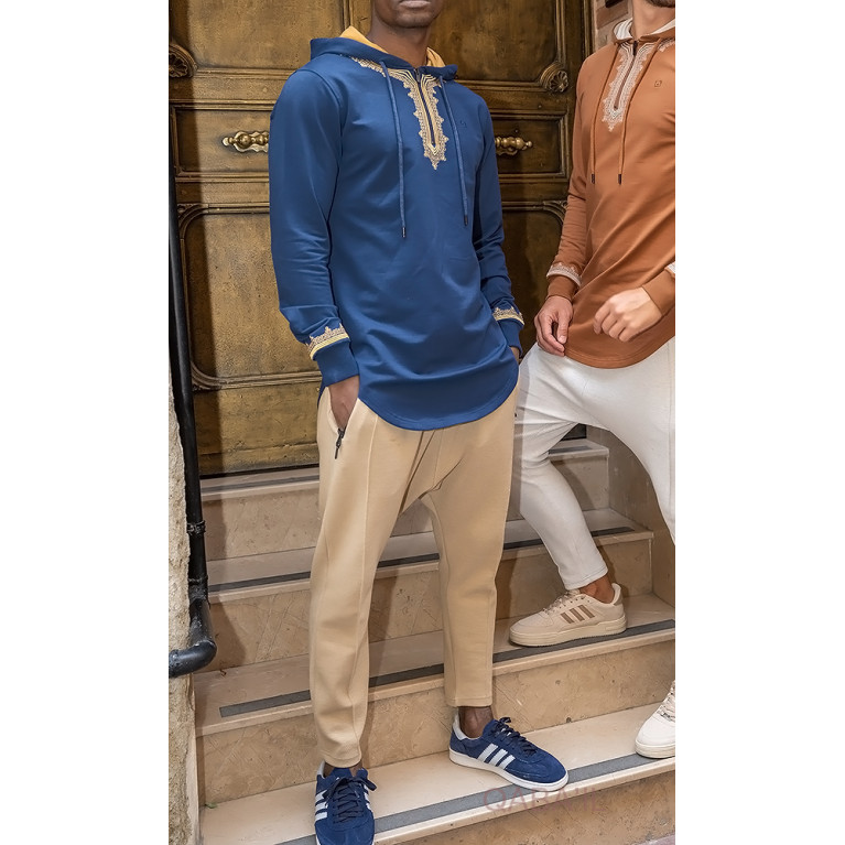 Sweat Bleu et Broderie Or - Qaba'il : Etniz MA W24