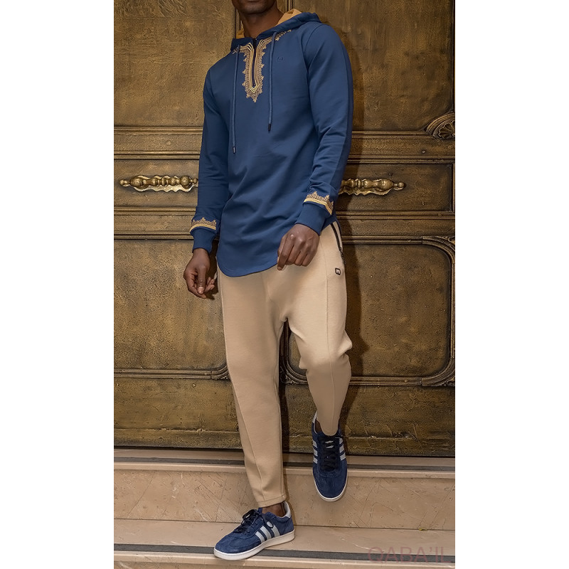 Sweat Bleu et Broderie Or - Qaba'il : Etniz MA W24