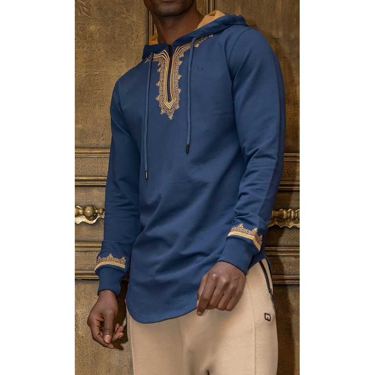 Sweat Bleu et Broderie Or - Qaba'il : Etniz MA W24