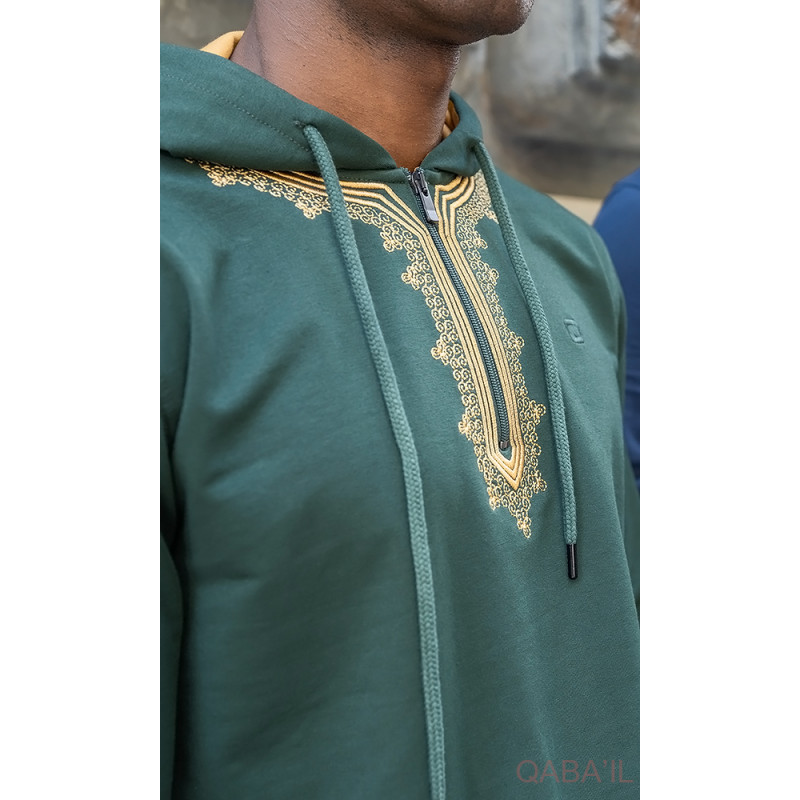 Sweat Vert et Broderie Or - Qaba'il : Etniz MA W24