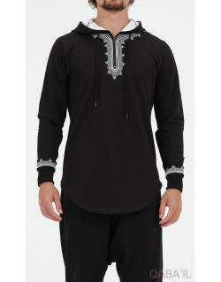 Sweat Noir et Broderie Blanche - Qaba'il : Etniz MA W24