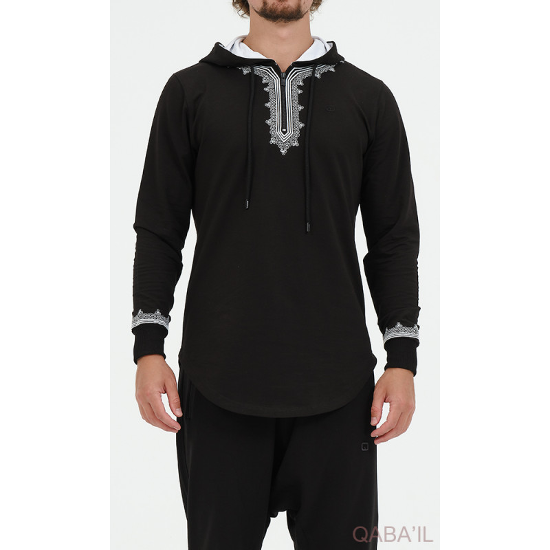 Sweat Noir et Broderie Blanche - Qaba'il : Etniz MA W24