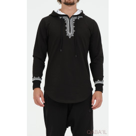 Sweat Noir et Broderie Blanche - Qaba'il : Etniz MA W24