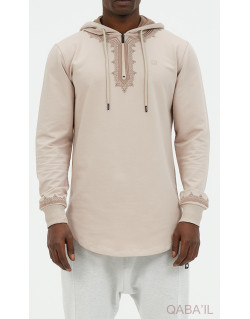 Sweat Beige et Broderie Taupe - Qaba'il : Etniz MA W24