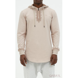 Sweat Beige et Broderie Taupe - Qaba'il : Etniz MA W24