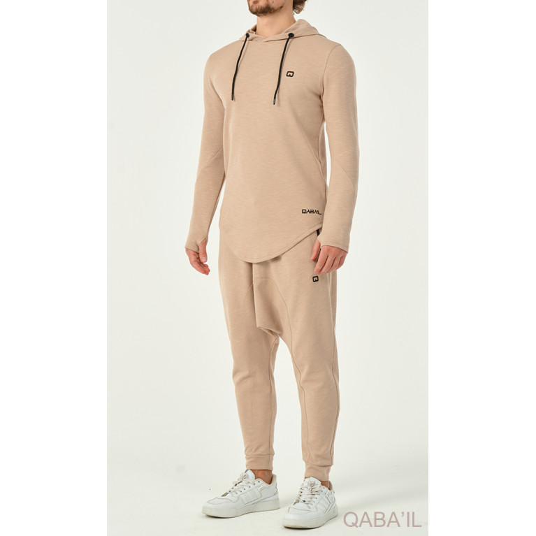 Qamis Court Anthracite avec Broderie blanc - Qaba'il : Subtile