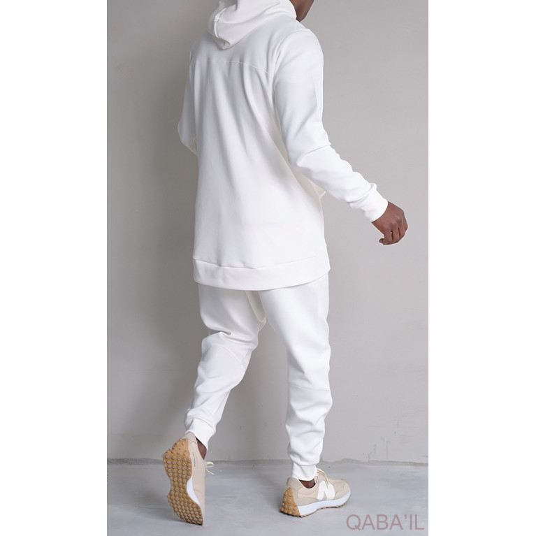 Qamis Court à Capuche avec son Sarouel, Ensemble Blanc QC Relaxed Premium : Qaba'il