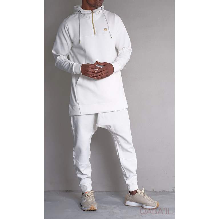 Qamis Court à Capuche avec son Sarouel, Ensemble Blanc QC Relaxed Premium : Qaba'il