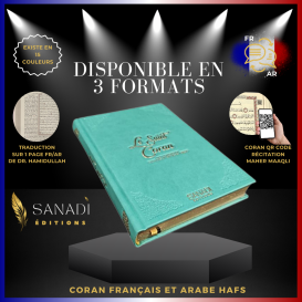 Coran Bilingue de Luxe Fr/Ar avec QR Code - Éditions Sanadi - Turquoise en 3 Tailles