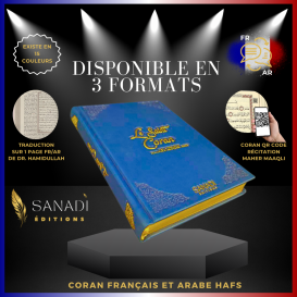 Coran Bilingue de Luxe Fr/Ar avec QR Code - Éditions Sanadi - Bleu Pastel en 3 Tailles