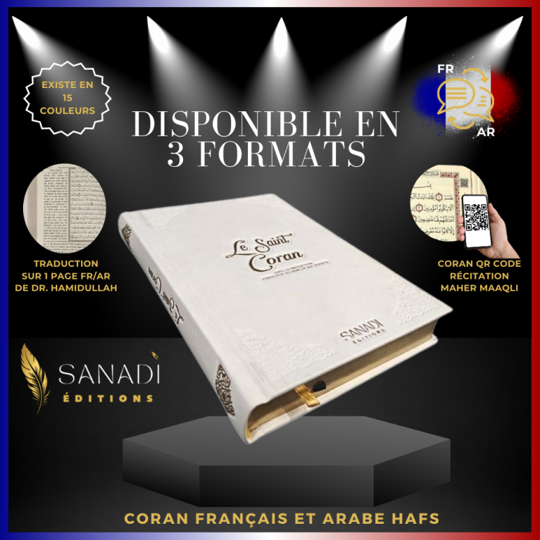 Coran Bilingue de Luxe Fr/Ar avec QR Code - Éditions Sanadi - Blanc en 3 Tailles