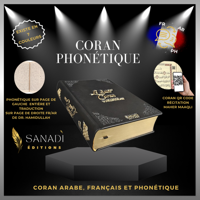 Coran de Luxe Fr/Ar et Phonétique avec QR Code - Noir - Tailles : 13,50 x 20 cm - Éditions Sanadi 