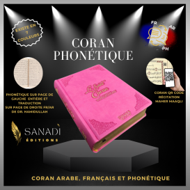 Coran de Luxe Fr/Ar et Phonétique avec QR Code - Rose Vif - Tailles : 13,50 x 20 cm - Éditions Sanadi 