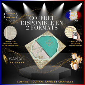 Coffret Coran Bilingue de Luxe Fr/Ar : Tapis et Chapelet - Éditions Sanadi - Turquoise en 2 Tailles