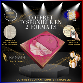 Coffret Coran Bilingue de Luxe Fr/Ar : Tapis et Chapelet - Éditions Sanadi - Rose Vif en 2 Tailles