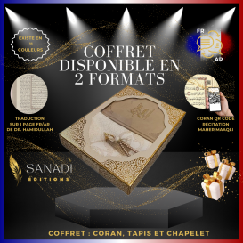 Coffret Coran Bilingue de Luxe Fr/Ar : Tapis et Chapelet - Éditions Sanadi - Taupe en 2 Tailles