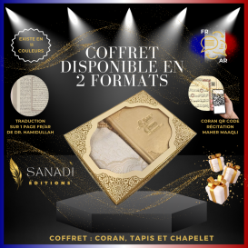 Coffret Coran Bilingue de Luxe Fr/Ar : Tapis et Chapelet - Éditions Sanadi - Doré en 2 Tailles