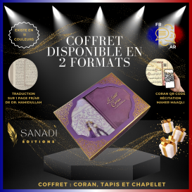 Coffret Coran Bilingue de Luxe Fr/Ar : Tapis et Chapelet - Éditions Sanadi - Violet en 2 Tailles