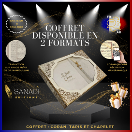 Coffret Coran Bilingue de Luxe Fr/Ar : Tapis et Chapelet - Éditions Sanadi - Blanc en 2 Tailles