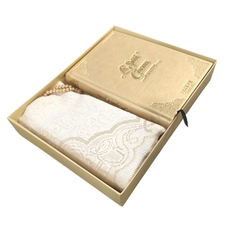 Coffret Coran Bilingue de Luxe Fr/Ar : Tapis et Chapelet - Éditions Sanadi - Doré en 2 Tailles