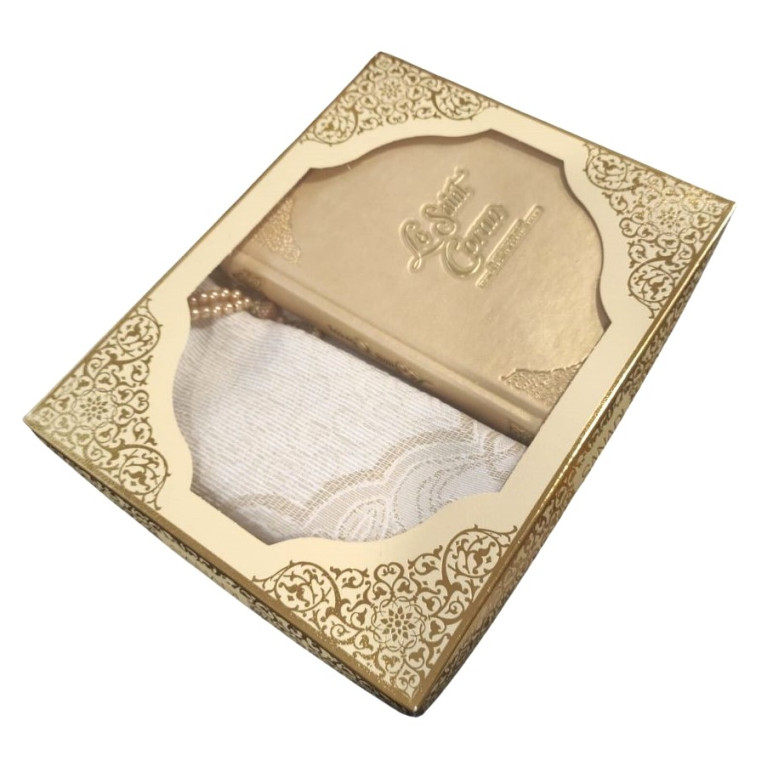 Coffret Coran Bilingue de Luxe Fr/Ar : Tapis et Chapelet - Éditions Sanadi - Doré en 2 Tailles