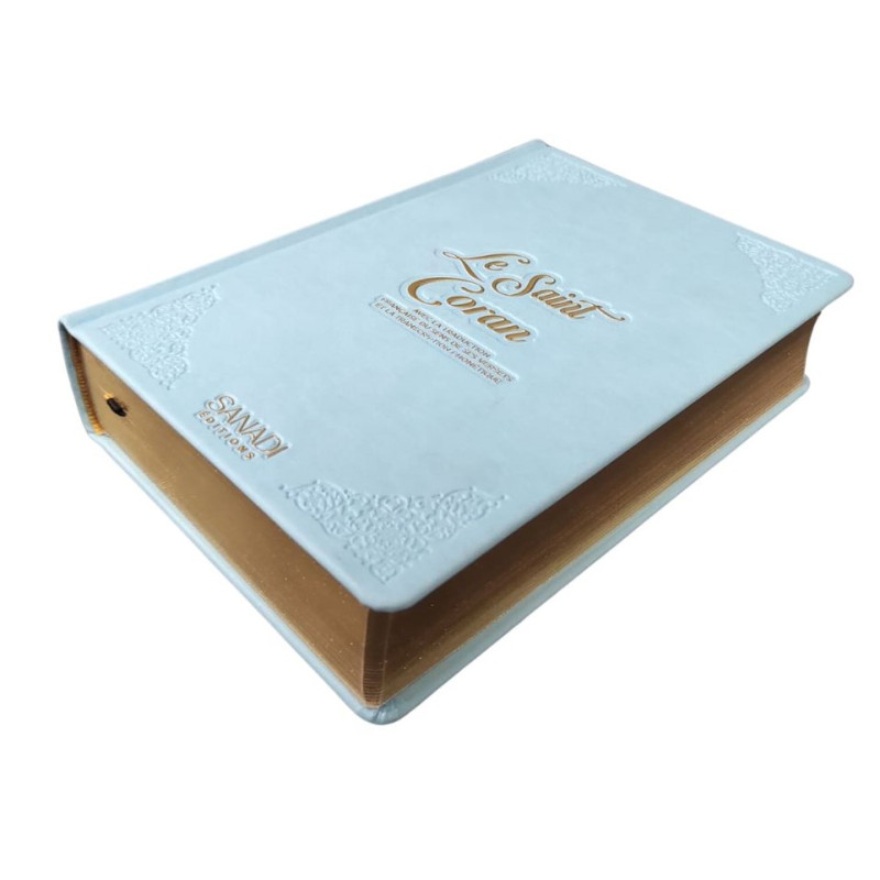 Coran de Luxe Fr/Ar et Phonétique avec QR Code - Bleu Ciel - Tailles : 13,50 x 20 cm - Éditions Sanadi