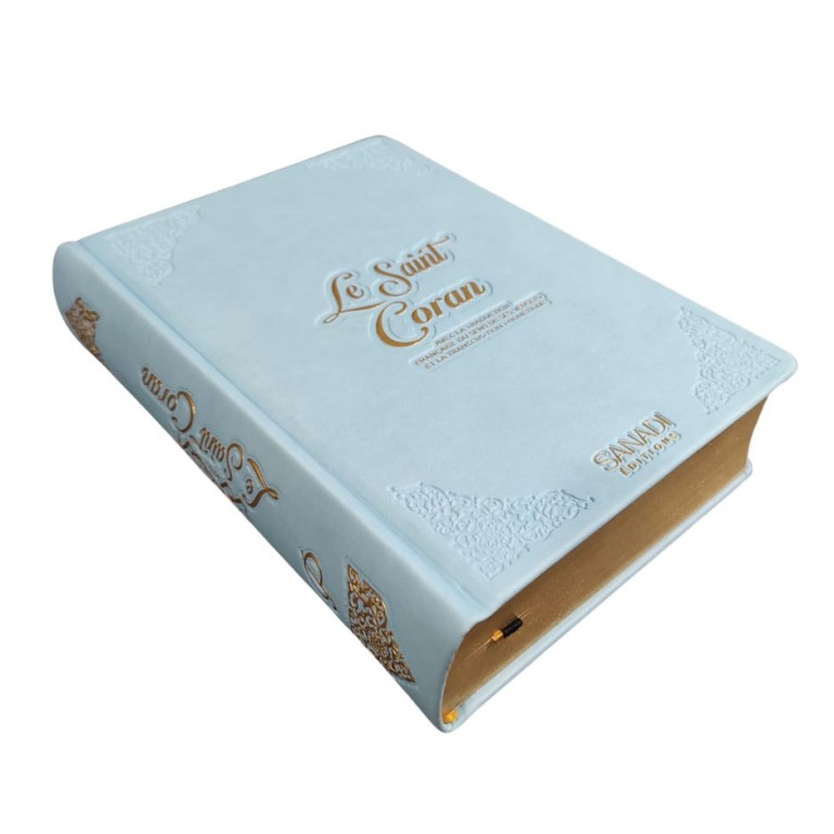 Coran de Luxe Fr/Ar et Phonétique avec QR Code - Bleu Ciel - Tailles : 13,50 x 20 cm - Éditions Sanadi