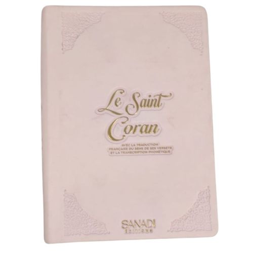 Coran de Luxe Fr/Ar et Phonétique avec QR Code - Rose Pâle - Tailles : 13,50 x 20 cm - Éditions Sanadi 