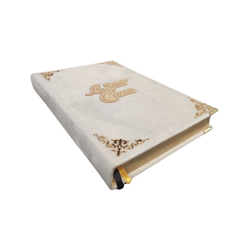 Coran Bilingue Couverture en Daim de Luxe avec Dorure - Fr/Ar avec QR Code - Éditions Sanadi - Blanc en 2 Tailles