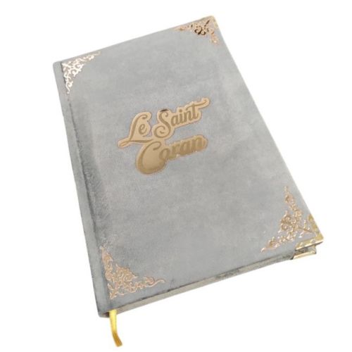 Coran Bilingue Couverture en Daim de Luxe avec Dorure - Fr/Ar avec QR Code - Éditions Sanadi - Gris en 2 Tailles