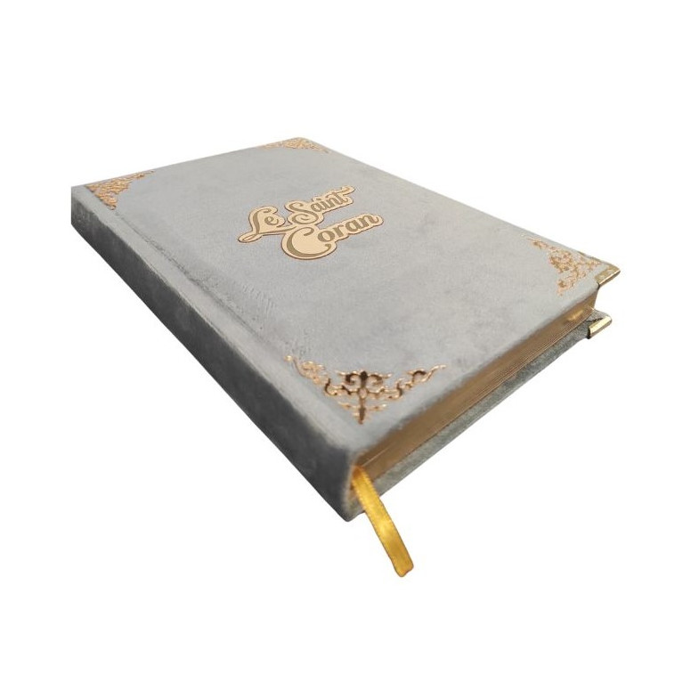Coran Bilingue Couverture en Daim de Luxe avec Dorure - Fr/Ar avec QR Code - Éditions Sanadi - Gris en 2 Tailles