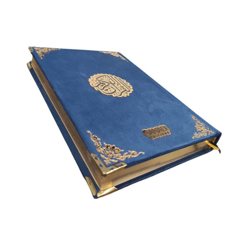 Coran Bilingue Couverture en Daim de Luxe avec Dorure - Fr/Ar avec QR Code - Éditions Sanadi - Bleu Nuit en 2 Tailles
