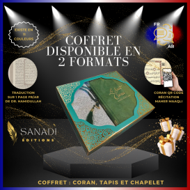Coffret Coran Bilingue de Luxe Fr/Ar : Tapis et Chapelet - Éditions Sanadi - Vert en 2 Tailles