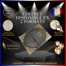 Coffret Coran Bilingue de Luxe Fr/Ar : Tapis et Chapelet - Éditions Sanadi - Noir en 2 Tailles