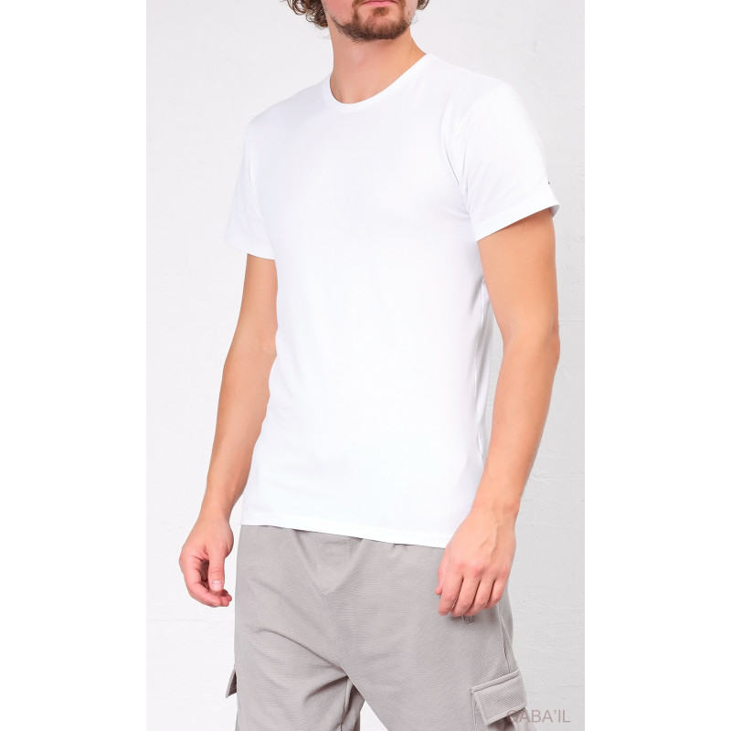 PACK x 2 T-SHIRTS BLANC : Long Basic en Coton - Tshirt Confort Simple, Style Assuré | Col Rond et Manches Courtes - Qaba'il